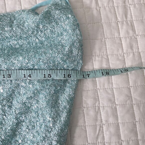 Susana Monaco Aqua Sequin Mini Dress Cowl Neck Crisscross Straps Size S, NWOT - Picture 6 of 8